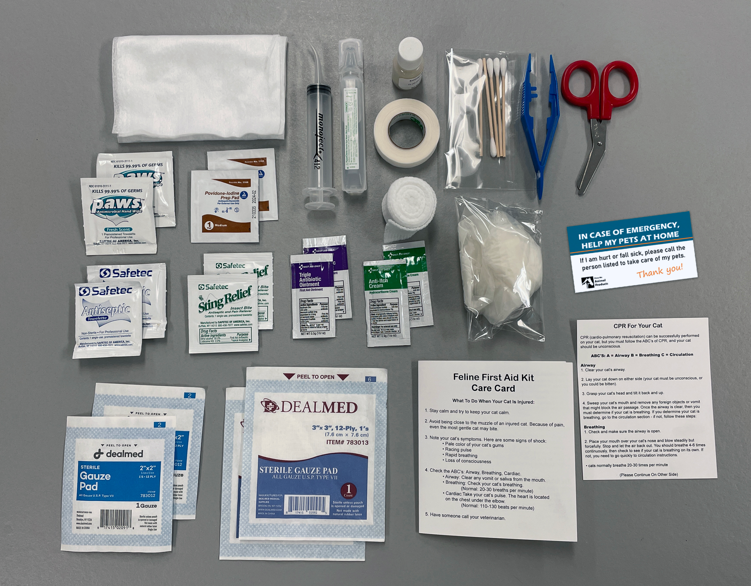 Feline first aid kit contents for cats