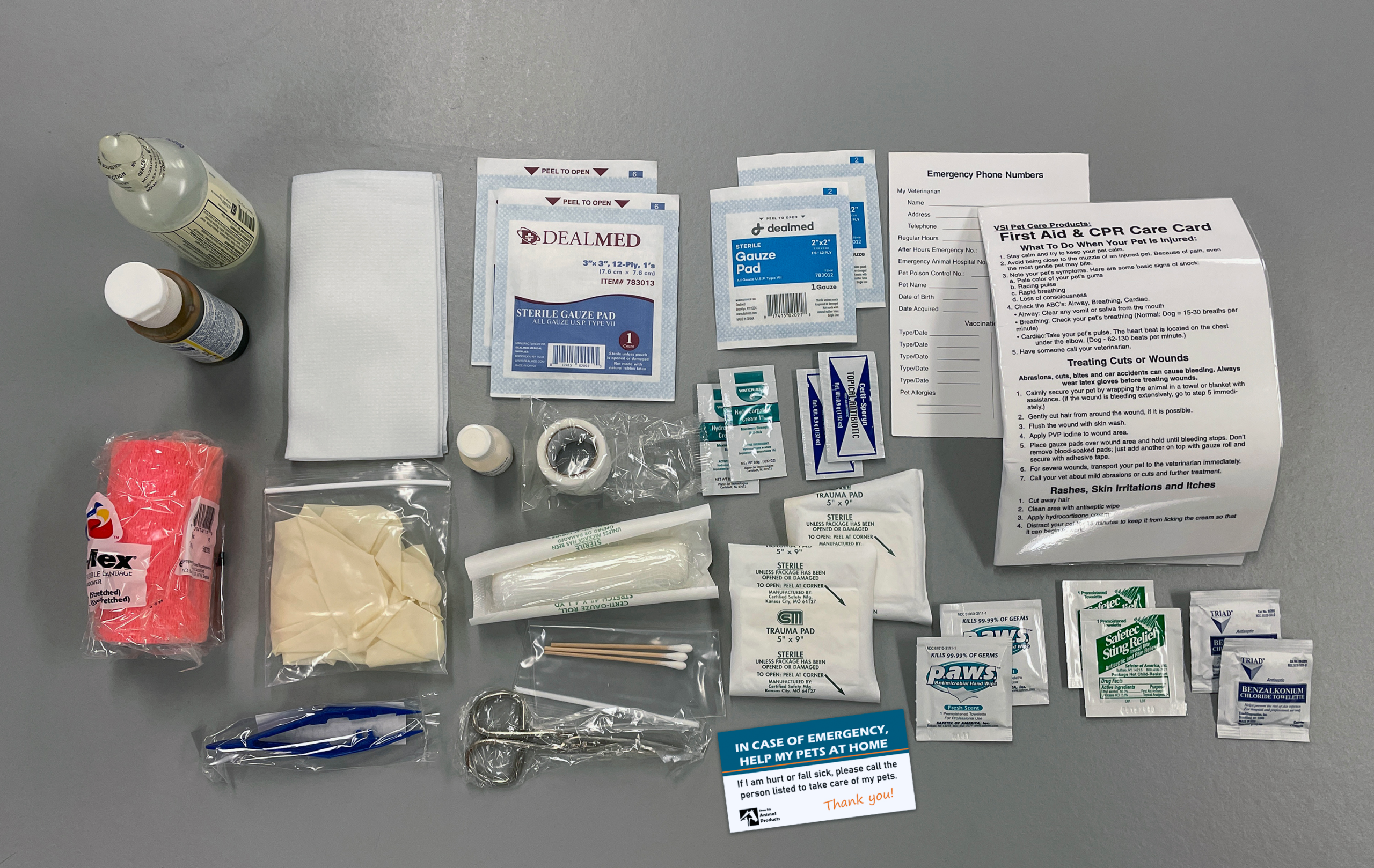 First aid kit contents for medium and larger sized dogs